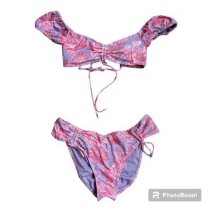 Time and True bikini, Top size M, Bottom size XL, Purple and Pink Floral Design.
